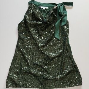 Green Sequin Tank Top Green Satin Ribbon XL GREEN SEQUINS TOP L JLO